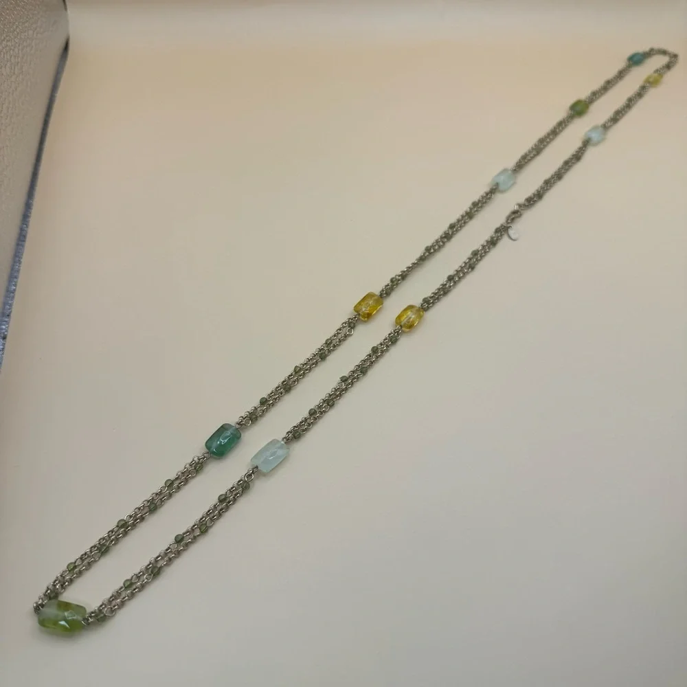 Vintage Monet 36” Gold Tone Necklace Multi Color Glass Beads Chain - Picture 5 of 9